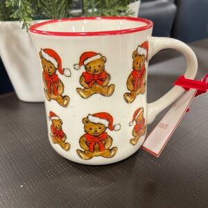 Christmas Teddy Bear Santa Teddy Red Bow Ceramic Coffee Mug NWT